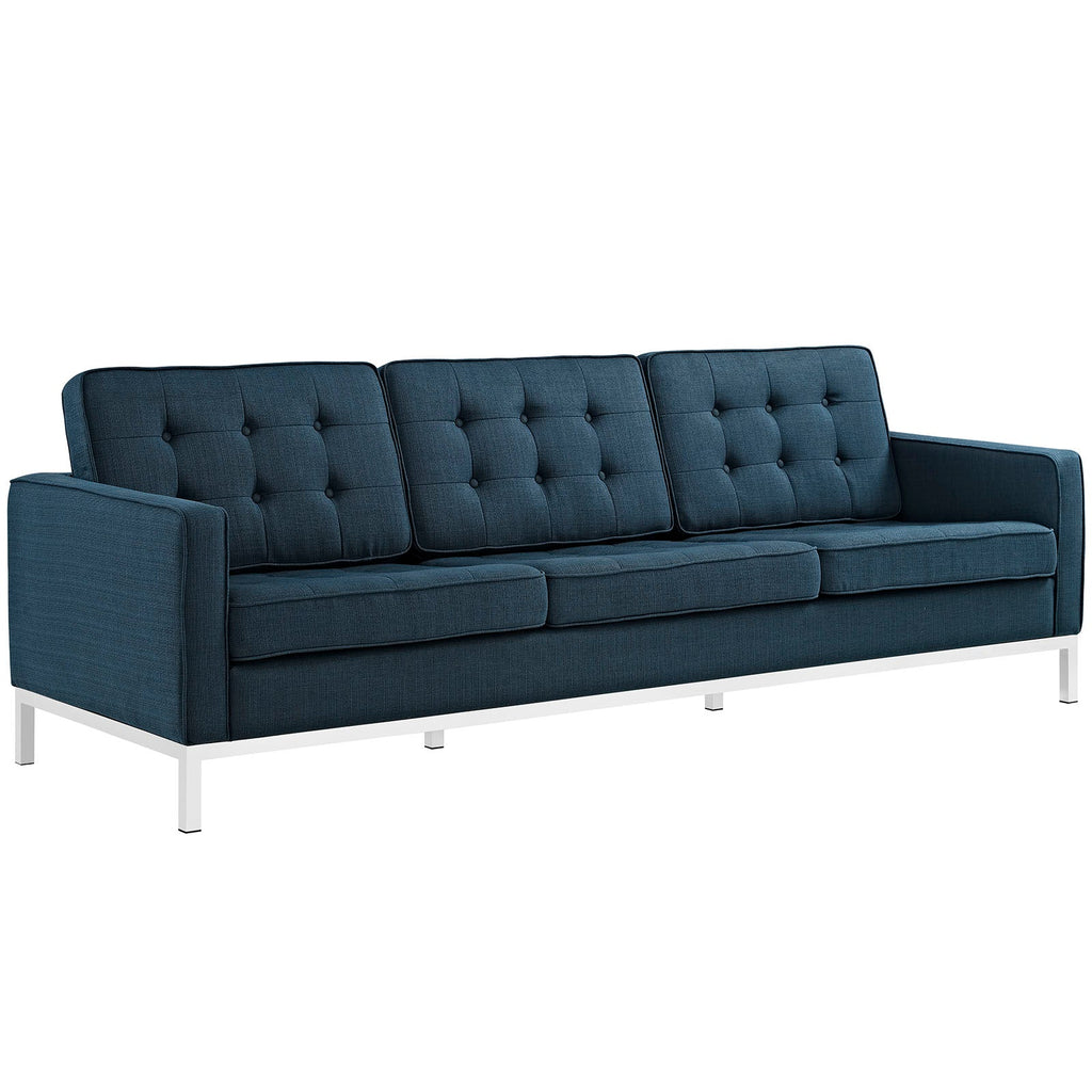 Loft 3 Piece Upholstered Fabric Sofa Loveseat and Armchair Set in Azure