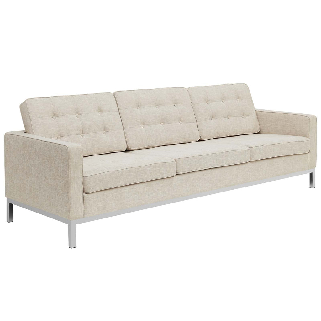 Loft 3 Piece Upholstered Fabric Sofa Loveseat and Armchair Set in Beige