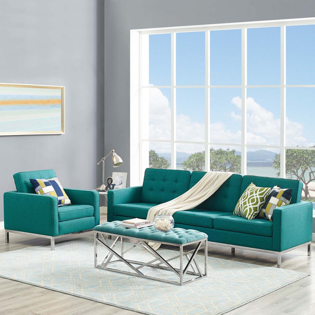 Loft 2 Piece Upholstered Fabric Sofa and Armchair Set in Teal