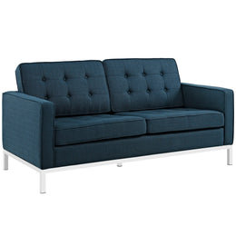 Loft 2 Piece Upholstered Fabric Sofa and Loveseat Set in Azure