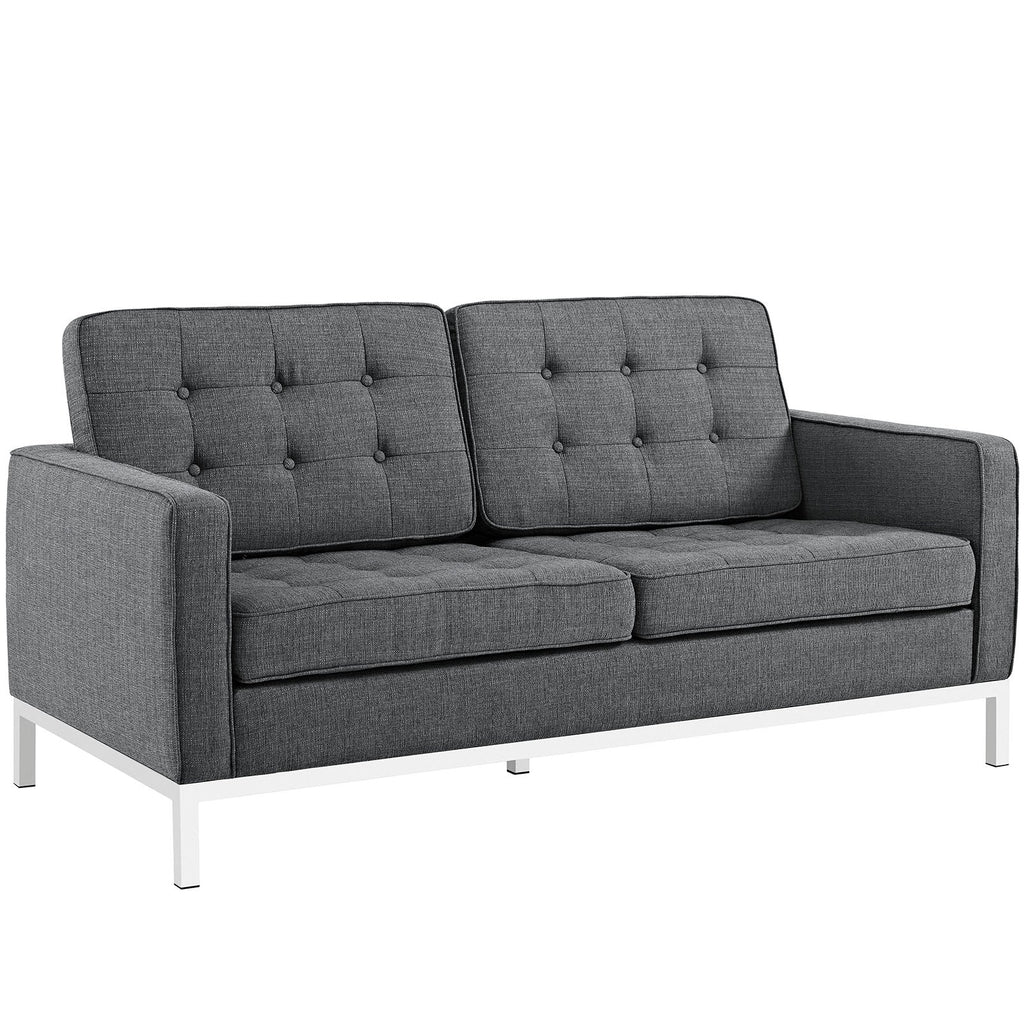 Loft 2 Piece Upholstered Fabric Sofa and Loveseat Set in Gray