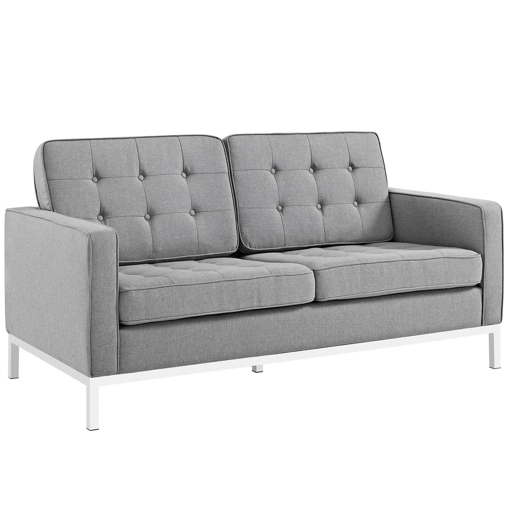 Loft 2 Piece Upholstered Fabric Sofa and Loveseat Set in Light Gray