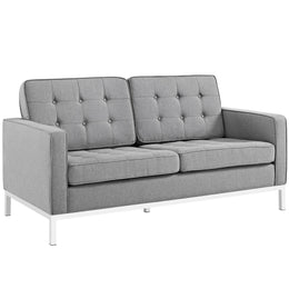 Loft 2 Piece Upholstered Fabric Sofa and Loveseat Set in Light Gray