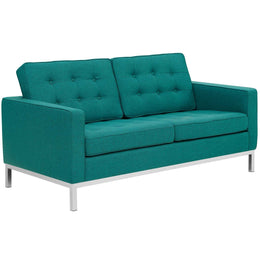 Loft 2 Piece Upholstered Fabric Sofa and Loveseat Set in Teal