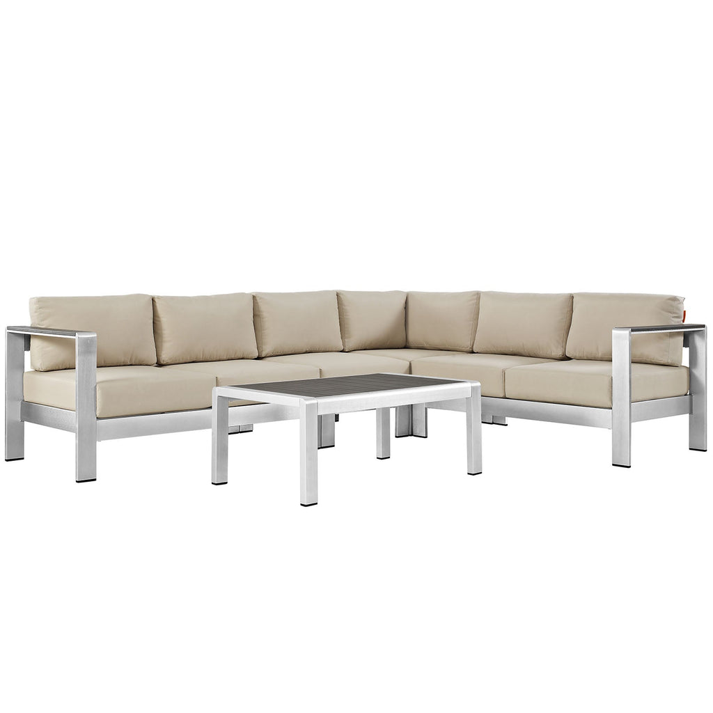 Shore 5 Piece Outdoor Patio Aluminum Sectional Sofa Set in Silver Beige-3