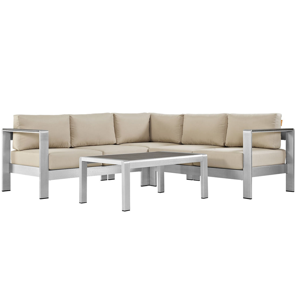 Shore 4 Piece Outdoor Patio Aluminum Sectional Sofa Set in Silver Beige-3