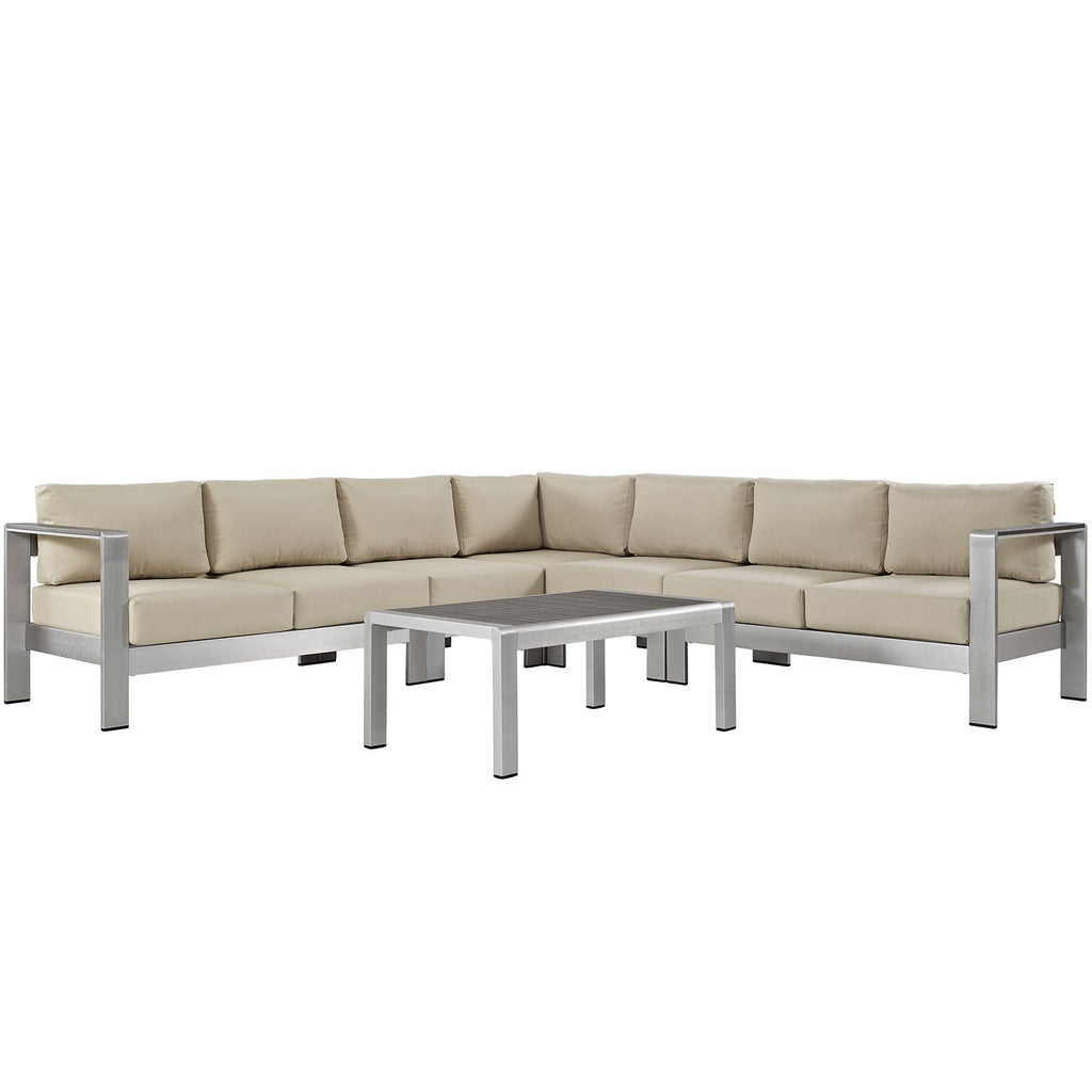 Shore 6 Piece Outdoor Patio Aluminum Sectional Sofa Set in Silver Beige-3