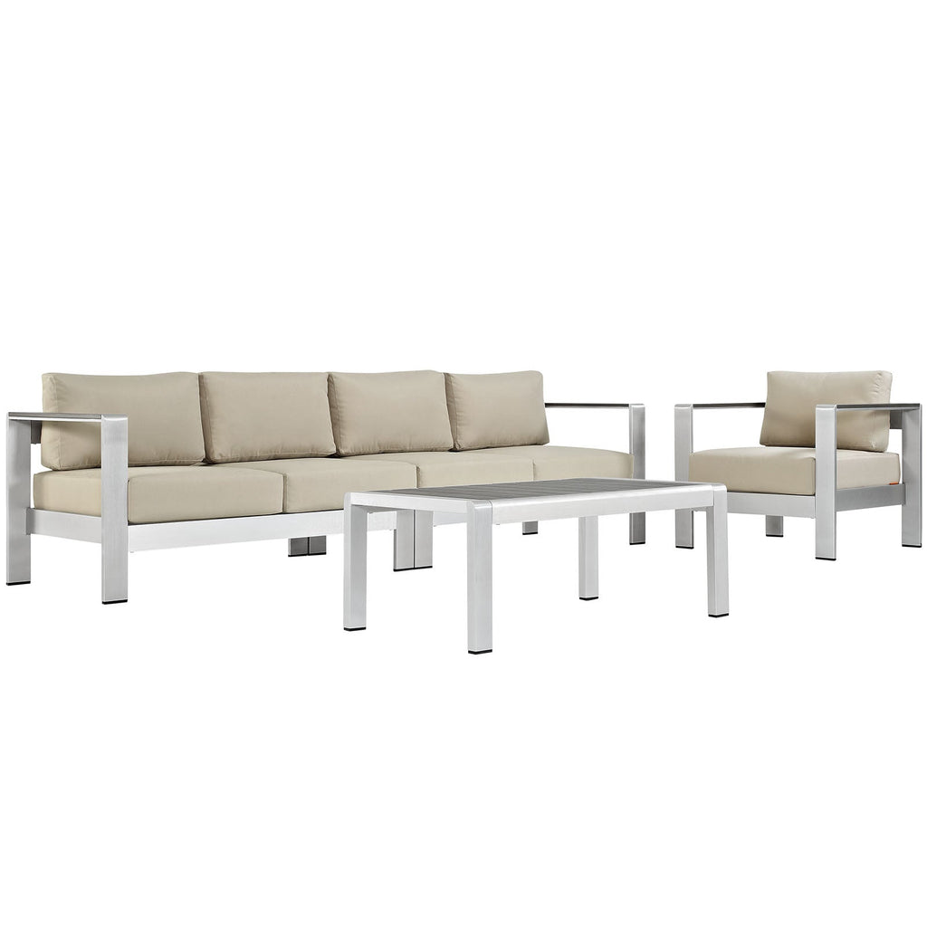 Shore 4 Piece Outdoor Patio Aluminum Sectional Sofa Set in Silver Beige-2