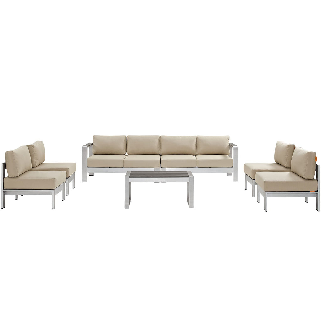 Shore 7 Piece Outdoor Patio Sectional Sofa Set in Silver Beige