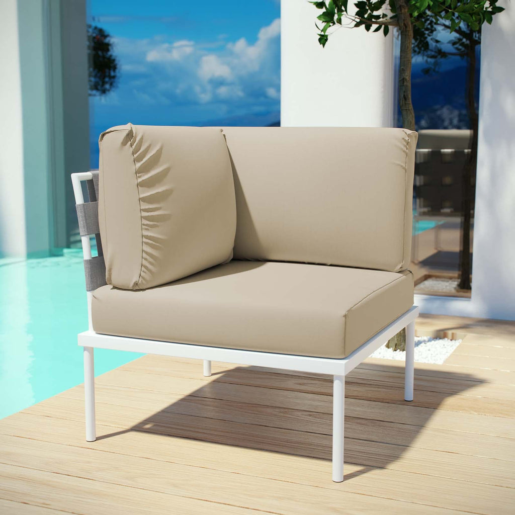 Harmony Outdoor Patio Aluminum Corner Sofa in White Beige