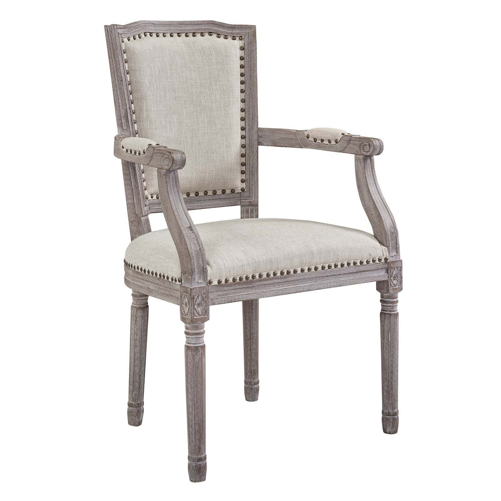 Penchant Vintage French Upholstered Fabric Dining Armchair in Beige