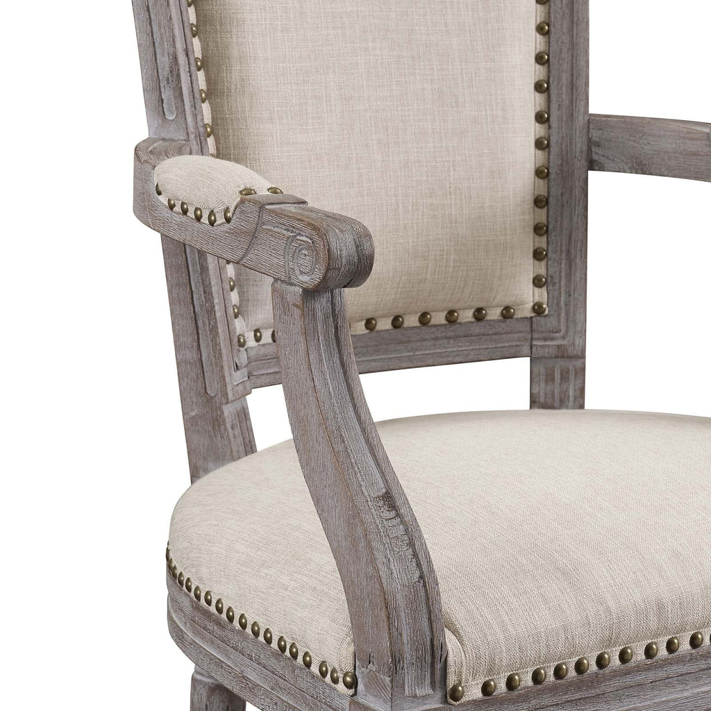 Penchant Vintage French Upholstered Fabric Dining Armchair in Beige