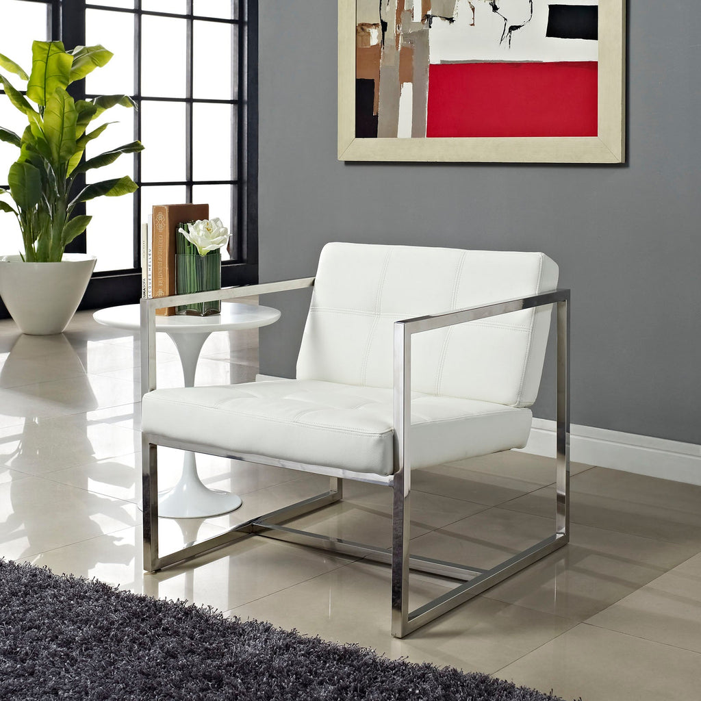 Hover Upholstered Vinyl Lounge Chair in White