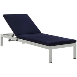 Shore 3 Piece Outdoor Patio Aluminum Chaise with Cushions in Silver Navy