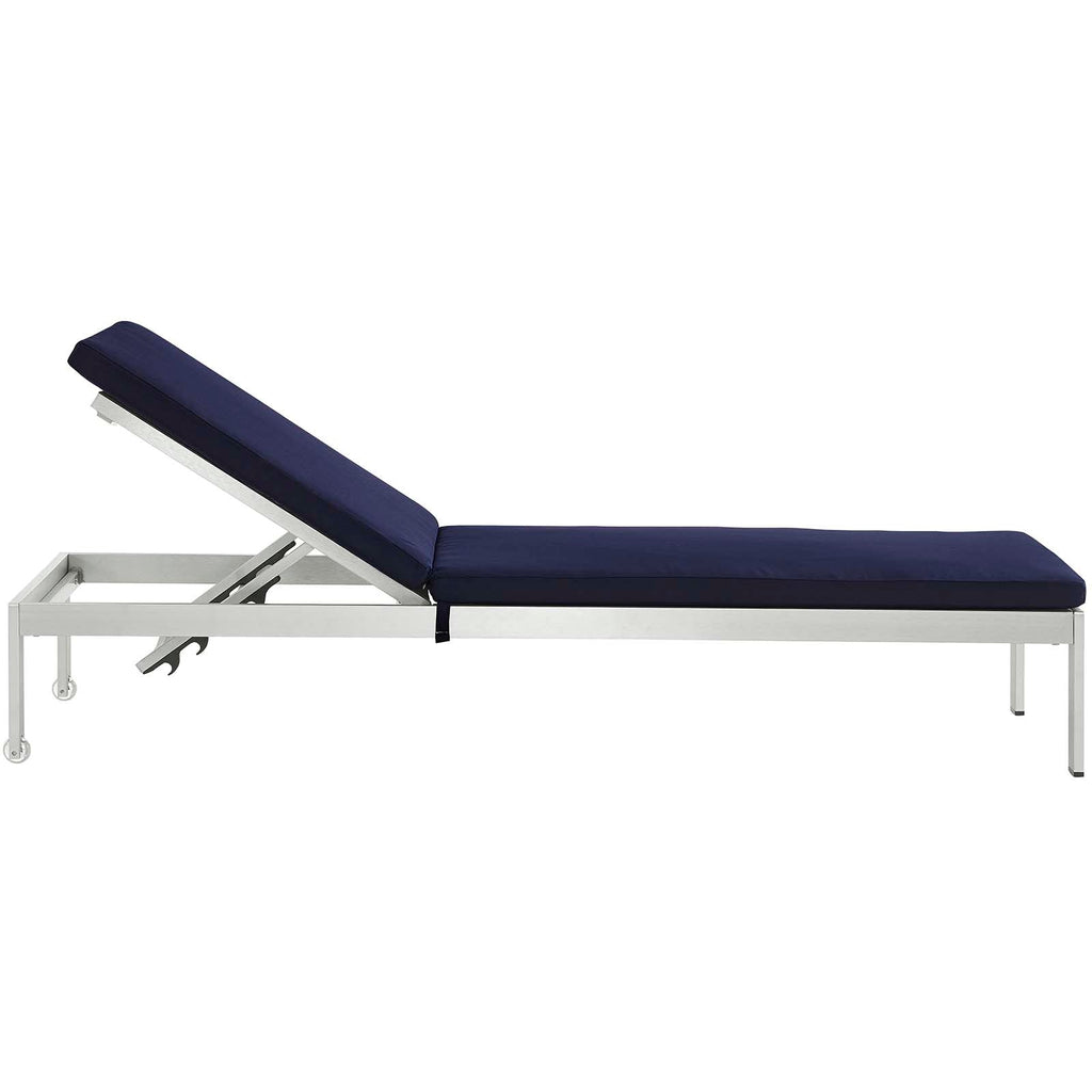 Shore 3 Piece Outdoor Patio Aluminum Chaise with Cushions in Silver Navy