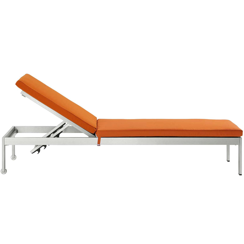 Shore Chaise with Cushions Outdoor Patio Aluminum Set of 2 in Silver Orange