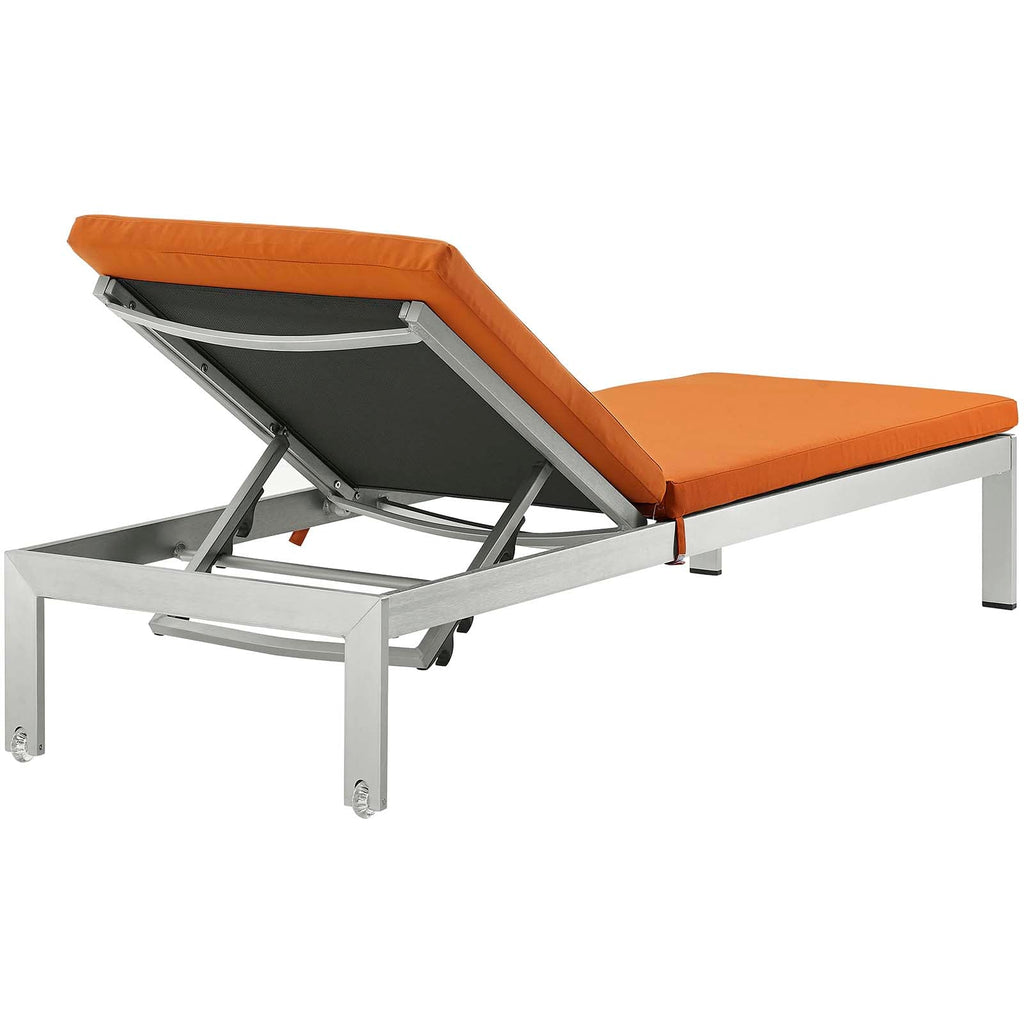 Shore Chaise with Cushions Outdoor Patio Aluminum Set of 2 in Silver Orange