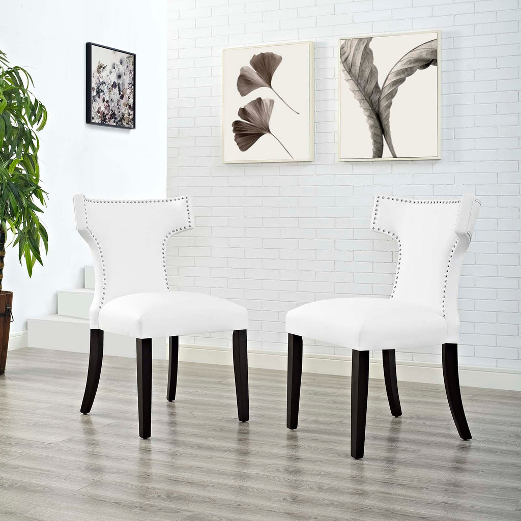 Curve Dining Side Chair Vinyl Set of 2 in White