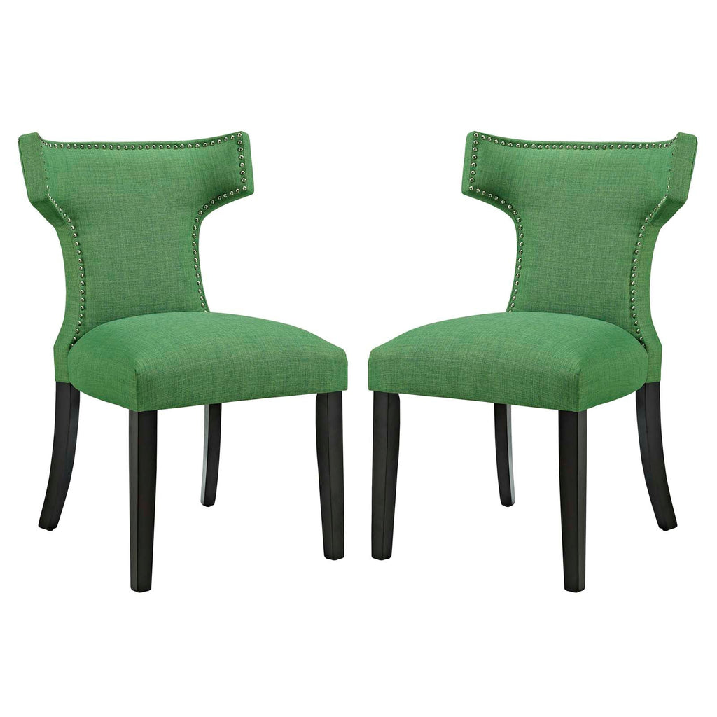 Curve Dining Side Chair Fabric Set of 2 in Kelly Green