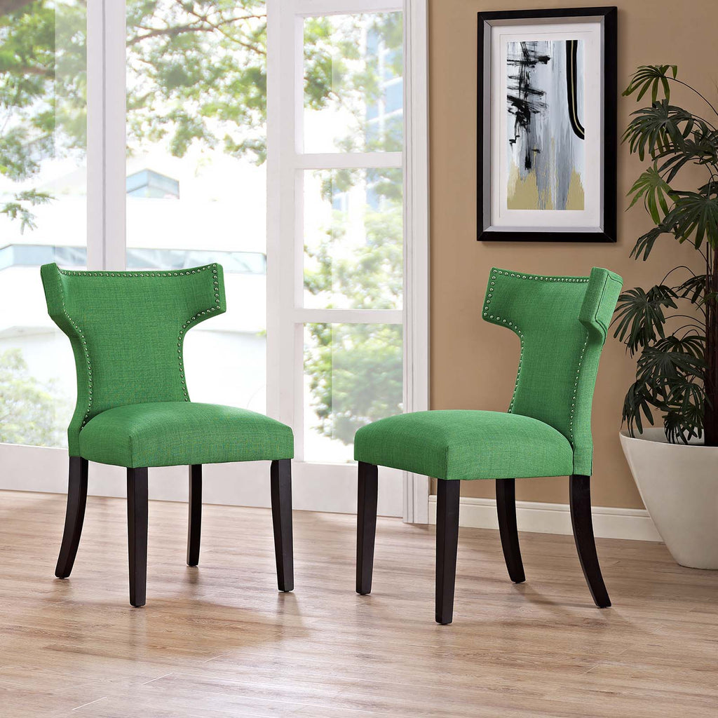 Curve Dining Side Chair Fabric Set of 2 in Kelly Green