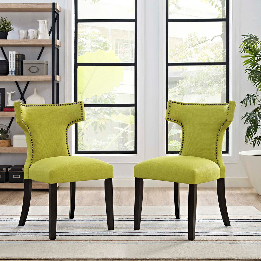 Curve Dining Side Chair Fabric Set of 2 in Wheatgrass