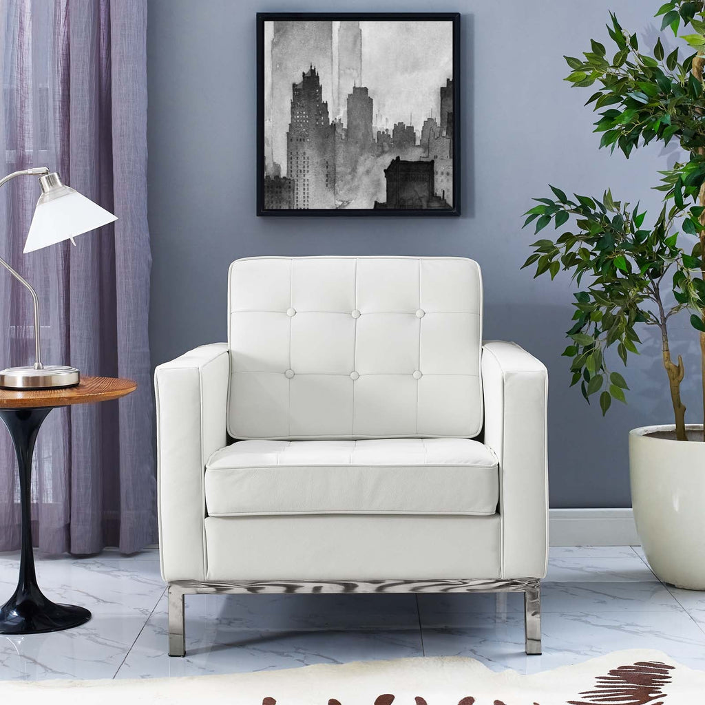 Loft Leather Armchair in Cream White