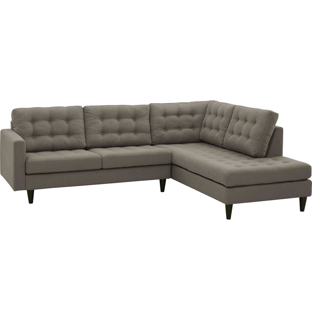 Empress 2 Piece Upholstered Fabric Right Facing Bumper Sectional in Granite