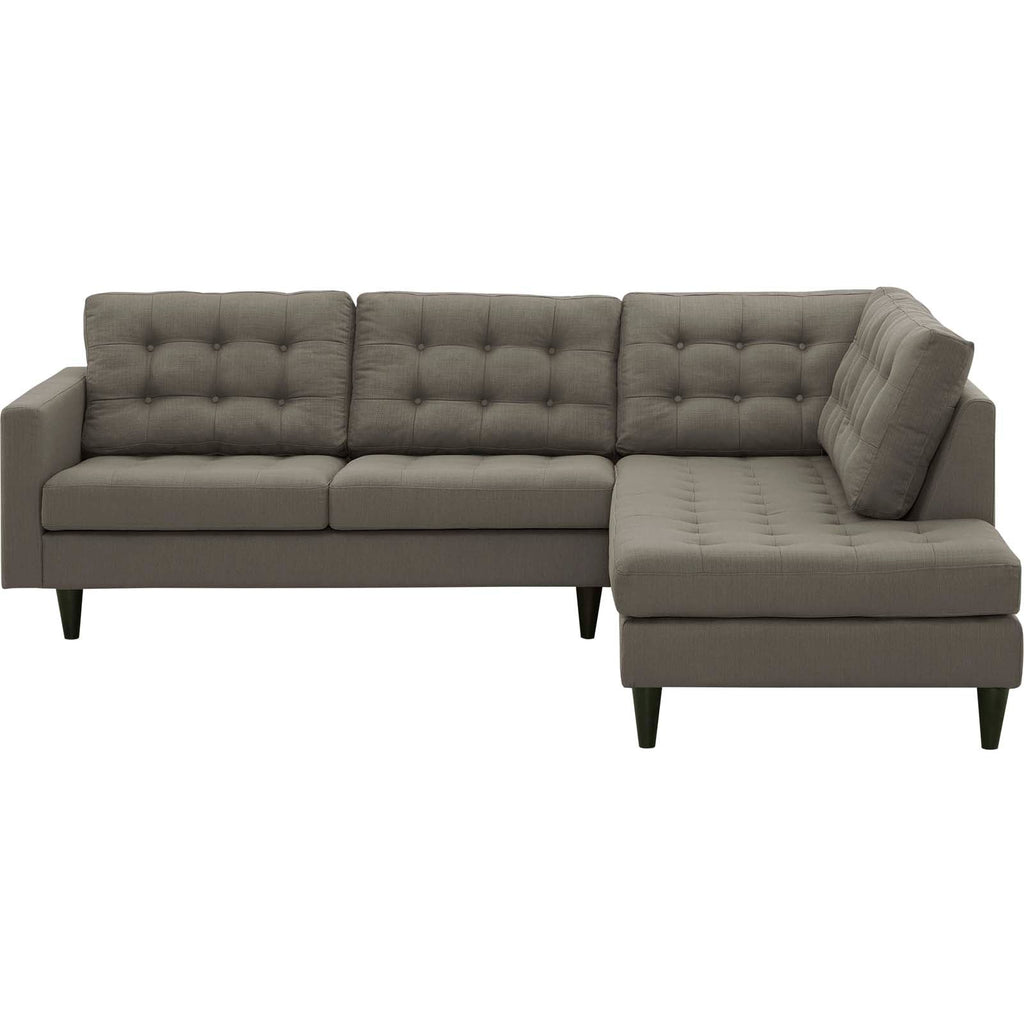 Empress 2 Piece Upholstered Fabric Right Facing Bumper Sectional in Granite