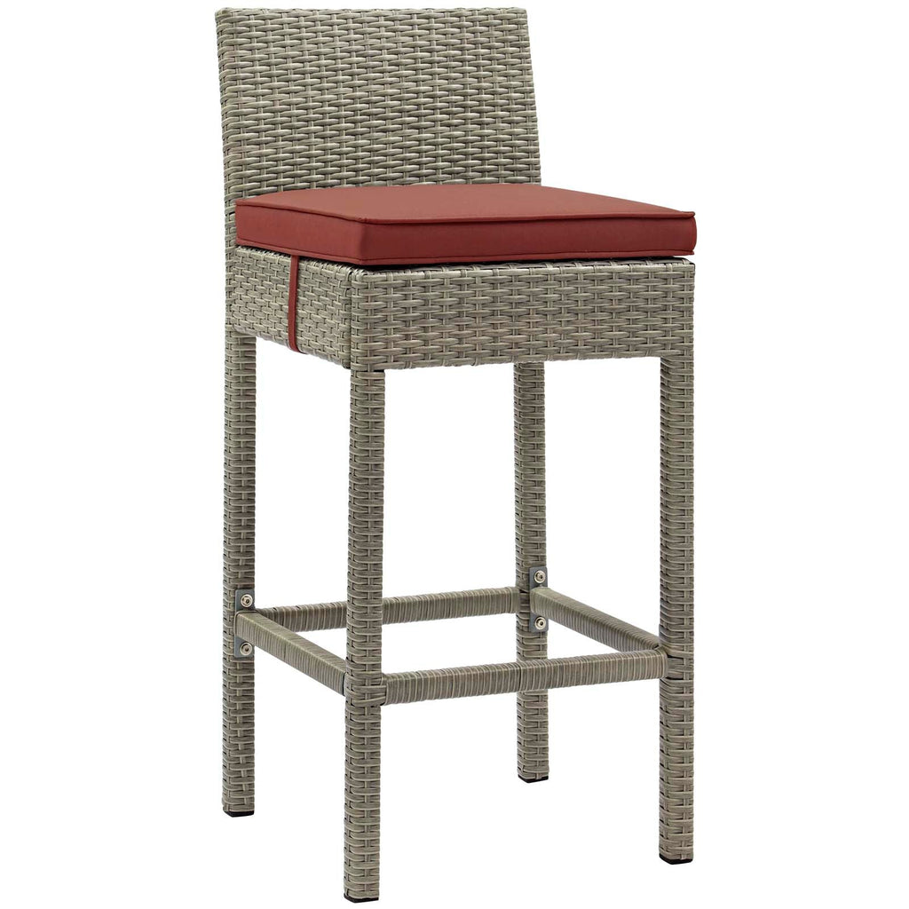 Conduit Outdoor Patio Wicker Rattan Bar Stool in Light Gray Currant