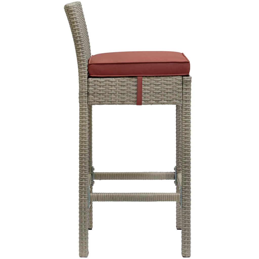 Conduit Outdoor Patio Wicker Rattan Bar Stool in Light Gray Currant