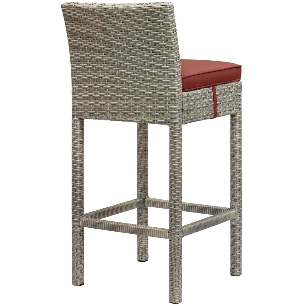 Conduit Outdoor Patio Wicker Rattan Bar Stool in Light Gray Currant