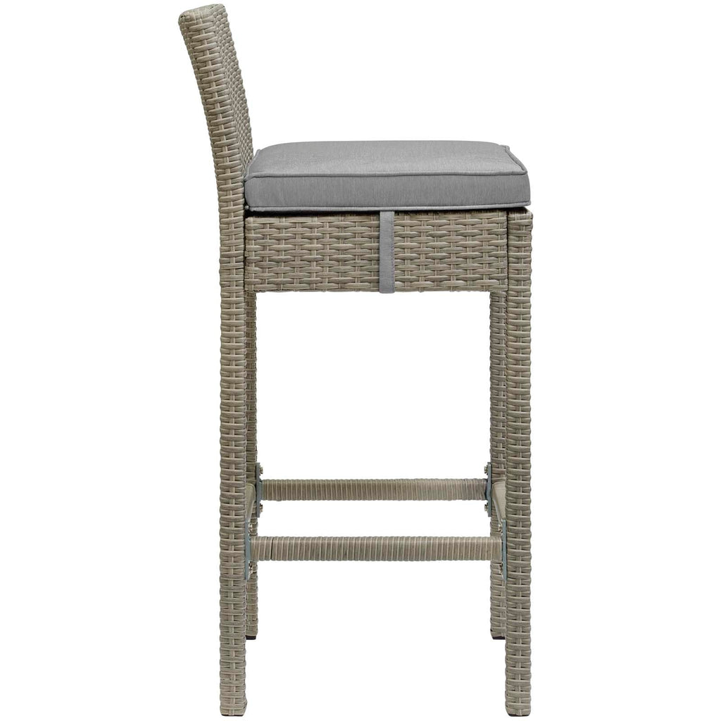 Conduit Outdoor Patio Wicker Rattan Bar Stool in Light Gray Gray