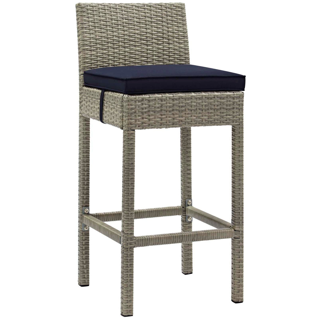 Conduit Outdoor Patio Wicker Rattan Bar Stool in Light Gray Navy