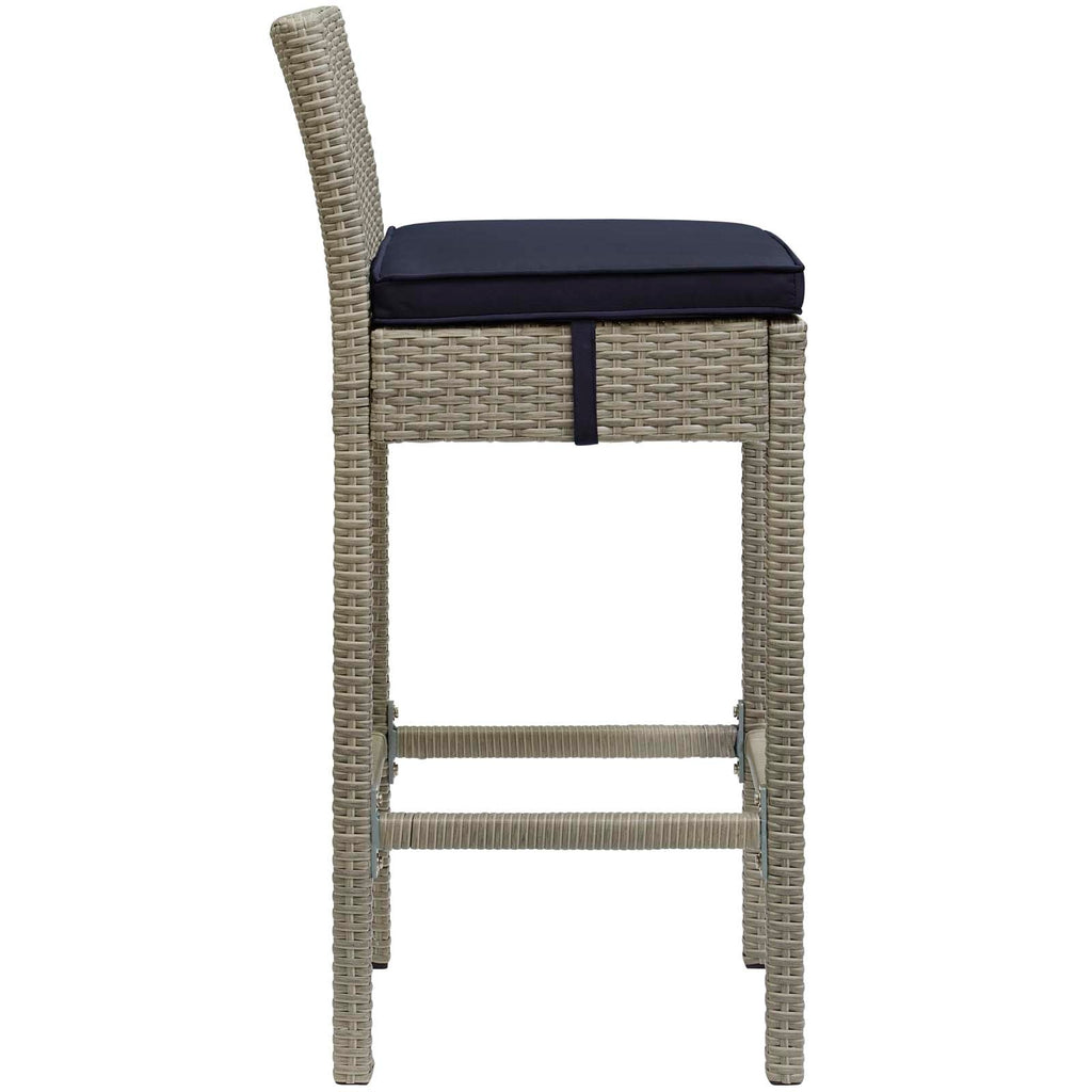 Conduit Outdoor Patio Wicker Rattan Bar Stool in Light Gray Navy