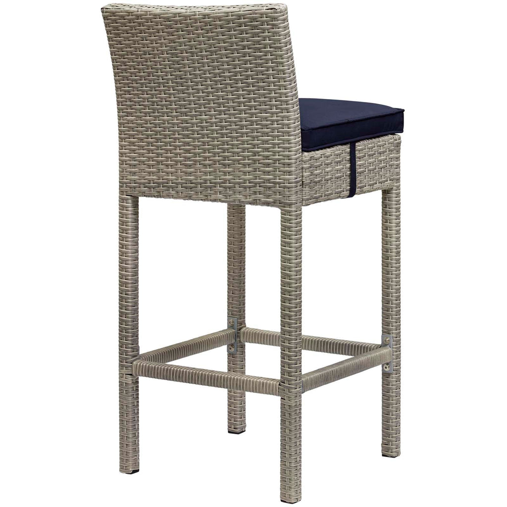 Conduit Outdoor Patio Wicker Rattan Bar Stool in Light Gray Navy