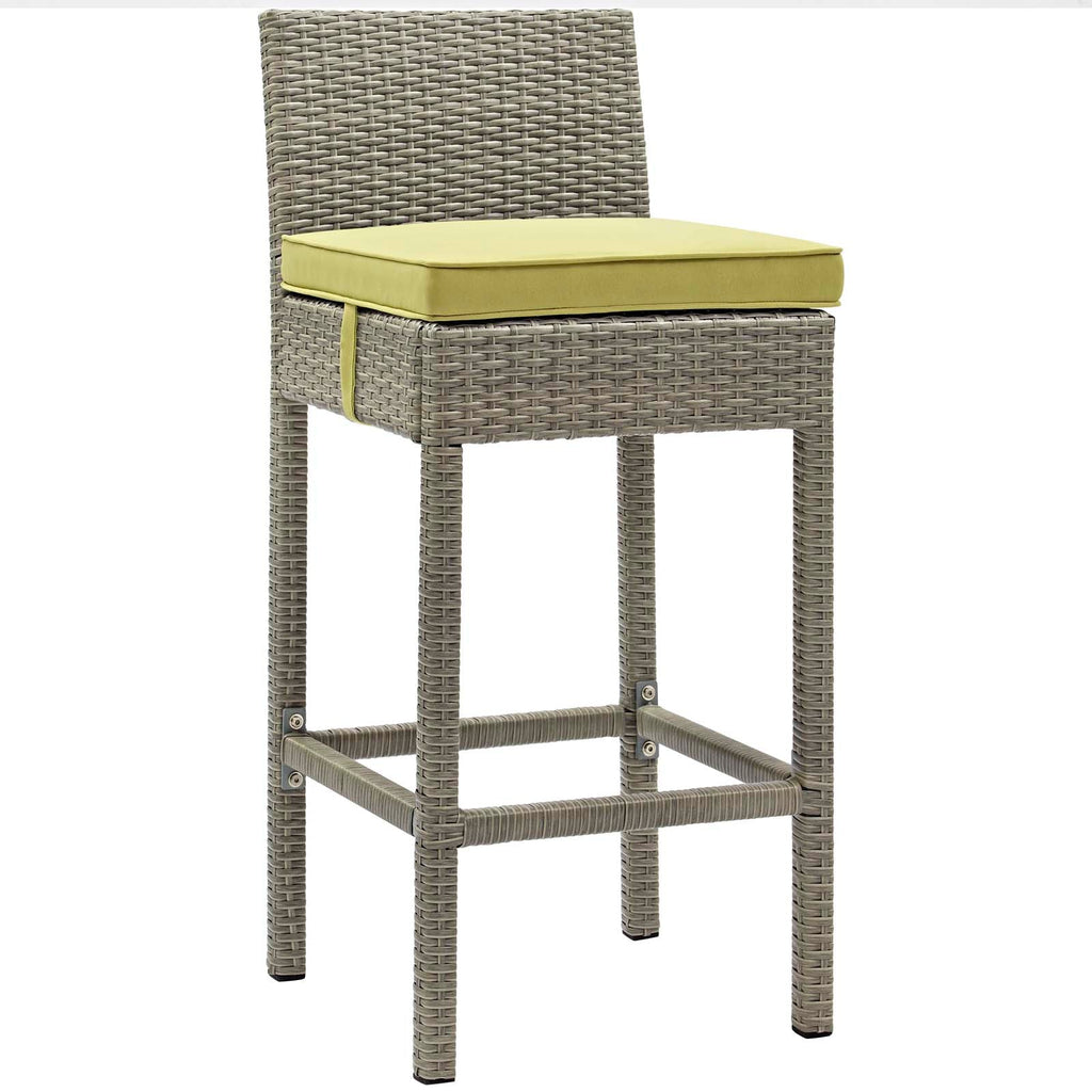 Conduit Outdoor Patio Wicker Rattan Bar Stool in Light Gray Peridot