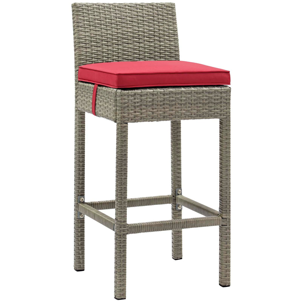 Conduit Outdoor Patio Wicker Rattan Bar Stool in Light Gray Red