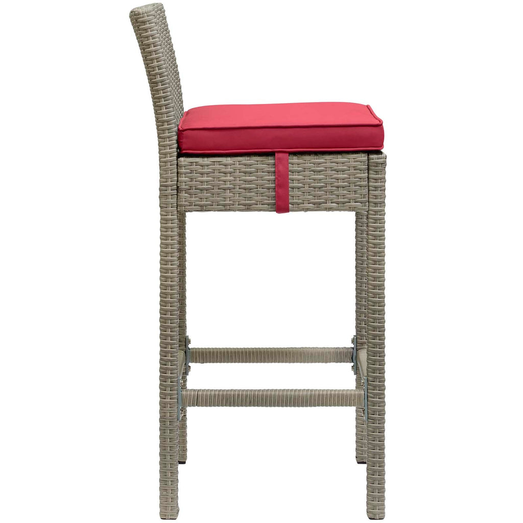 Conduit Outdoor Patio Wicker Rattan Bar Stool in Light Gray Red