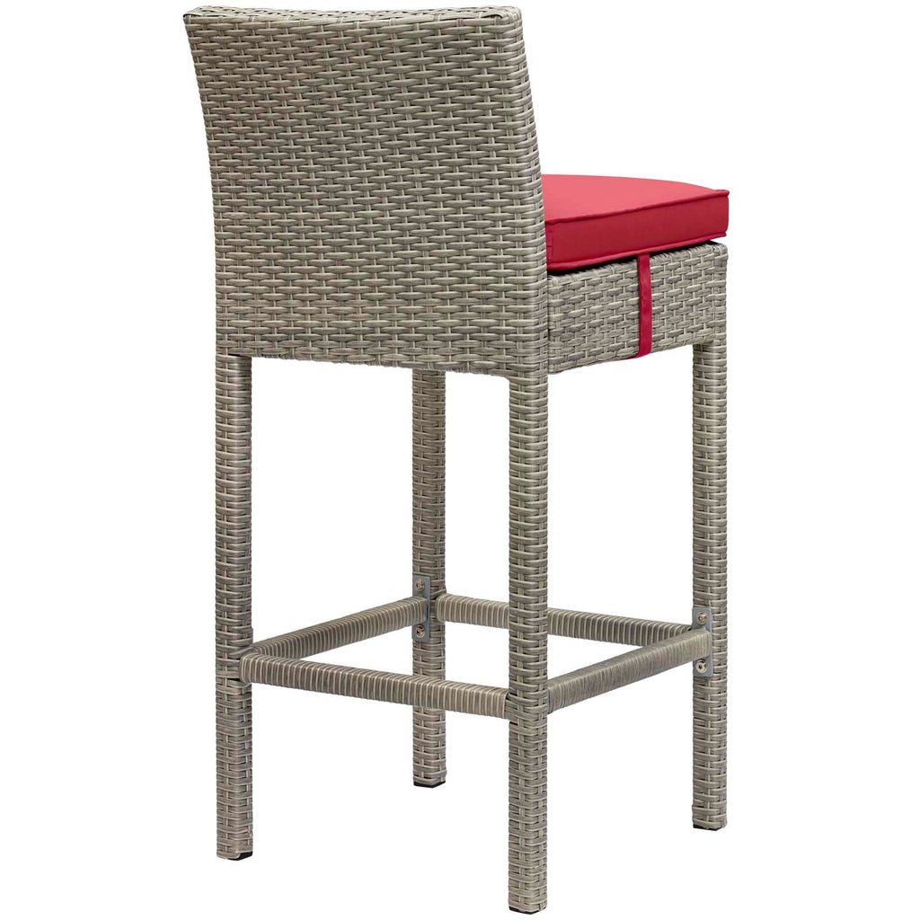 Conduit Outdoor Patio Wicker Rattan Bar Stool in Light Gray Red