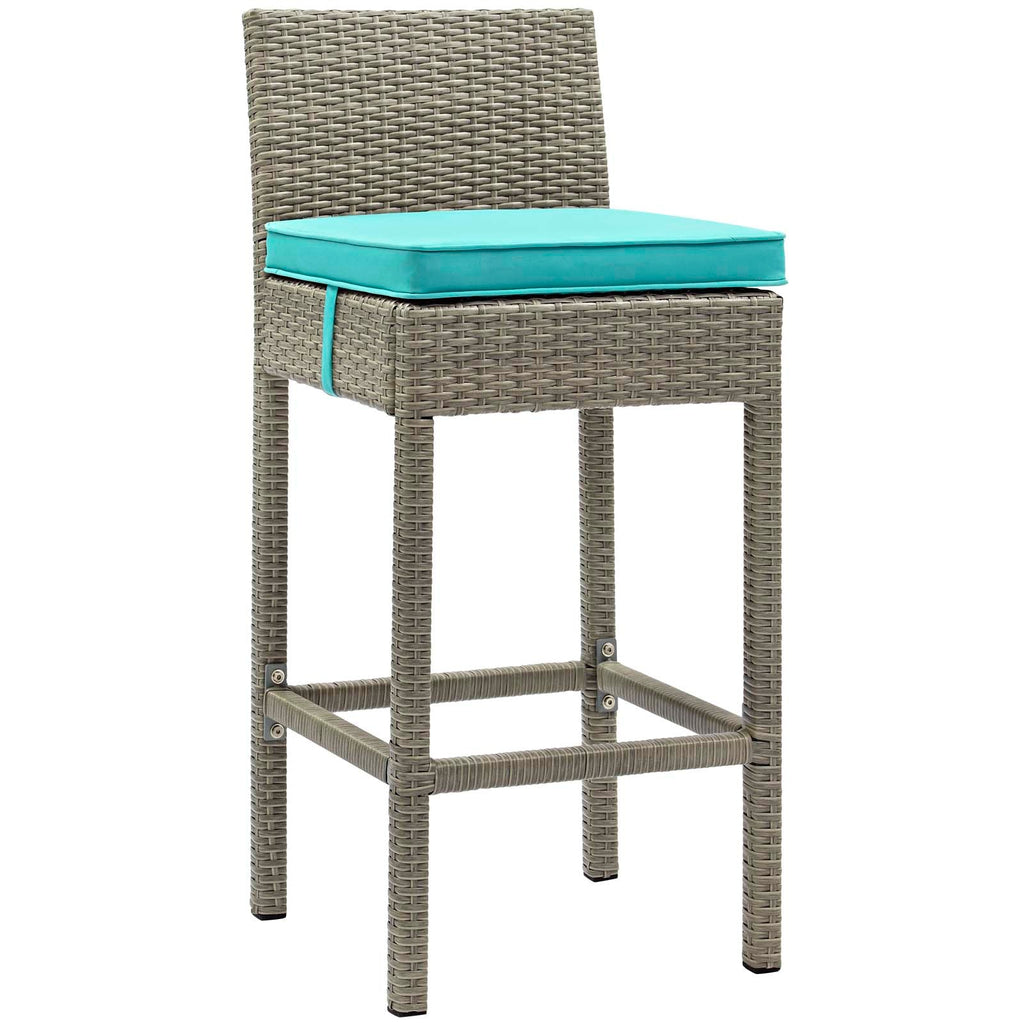 Conduit Outdoor Patio Wicker Rattan Bar Stool in Light Gray Turquoise