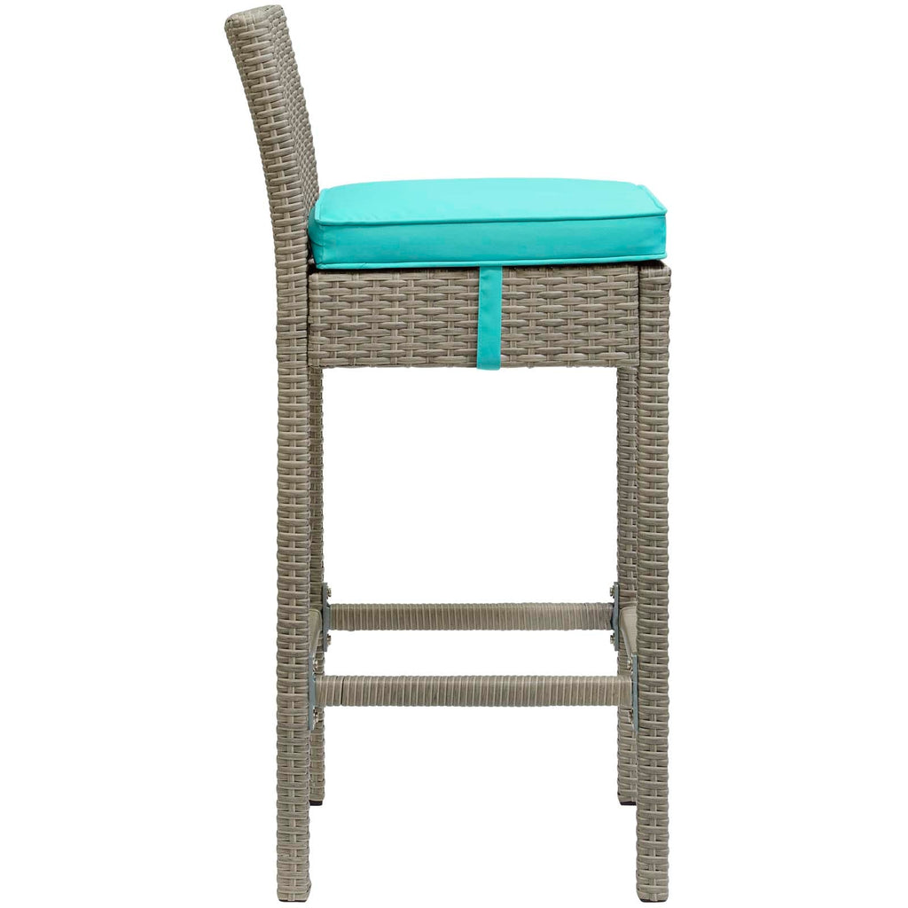 Conduit Outdoor Patio Wicker Rattan Bar Stool in Light Gray Turquoise