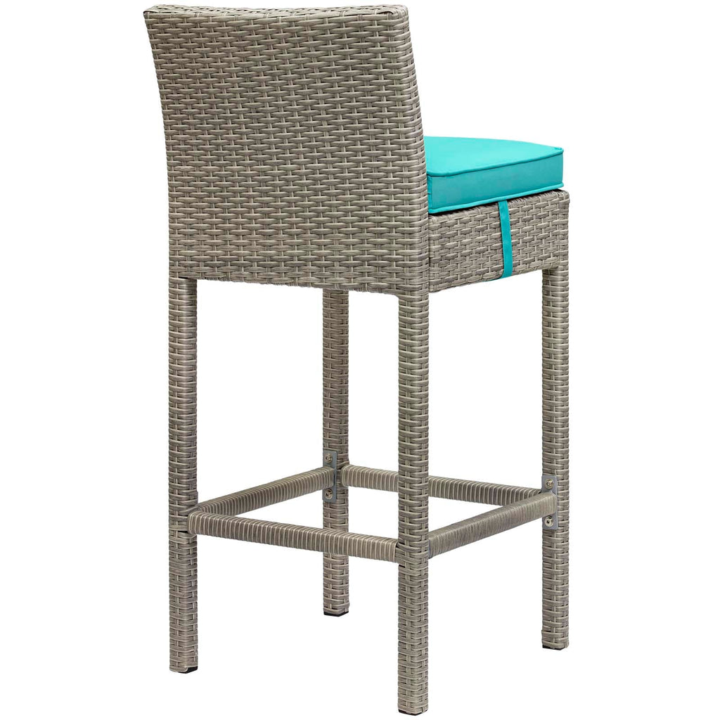 Conduit Outdoor Patio Wicker Rattan Bar Stool in Light Gray Turquoise