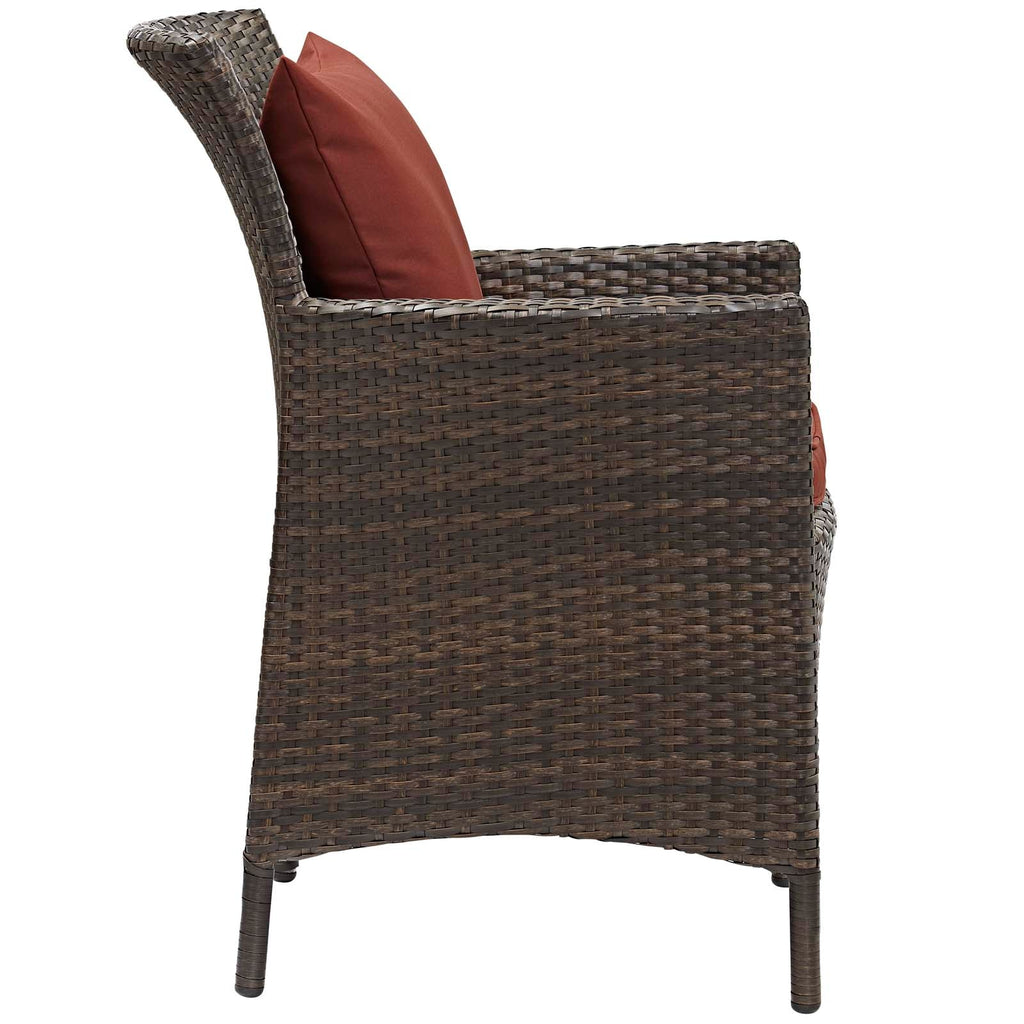 Conduit Outdoor Patio Wicker Rattan Dining Armchair in Brown Currant