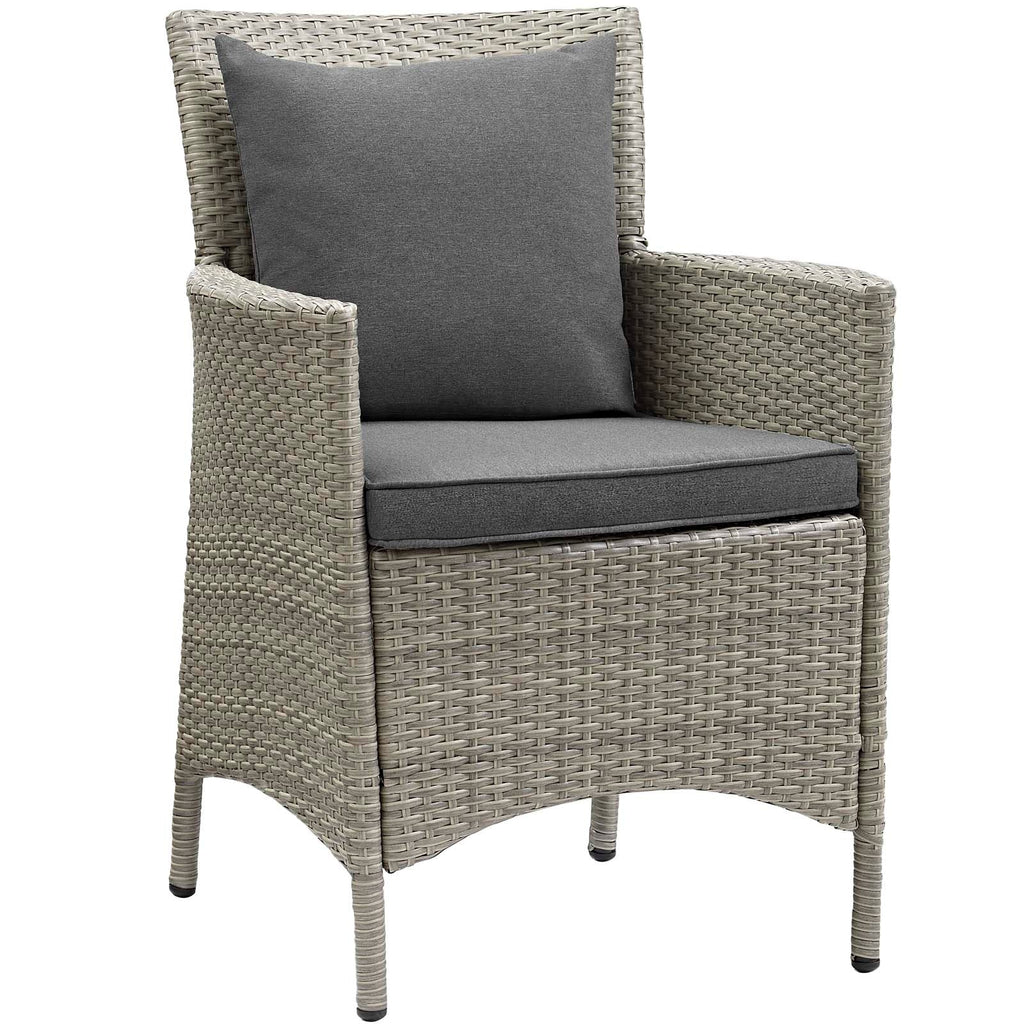 Conduit Outdoor Patio Wicker Rattan Dining Armchair in Light Gray Charcoal