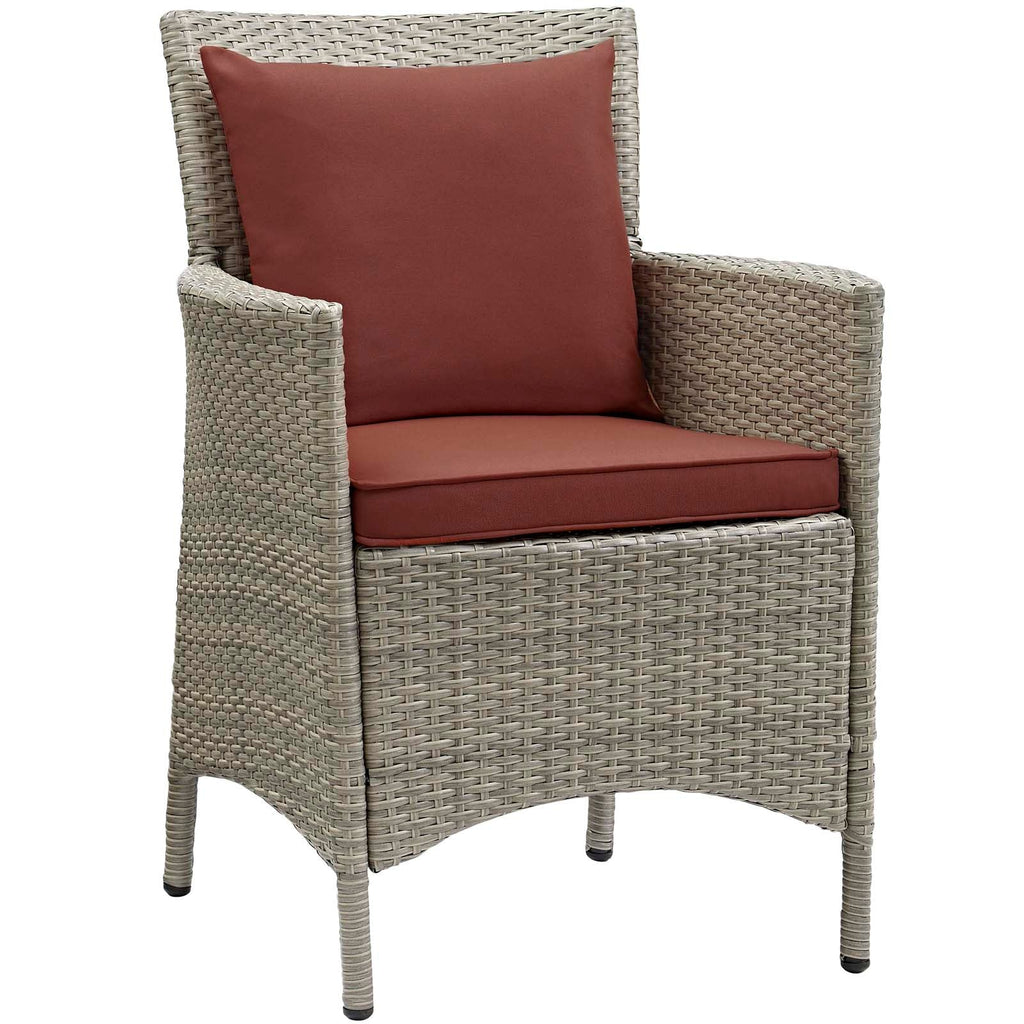 Conduit Outdoor Patio Wicker Rattan Dining Armchair in Light Gray Currant