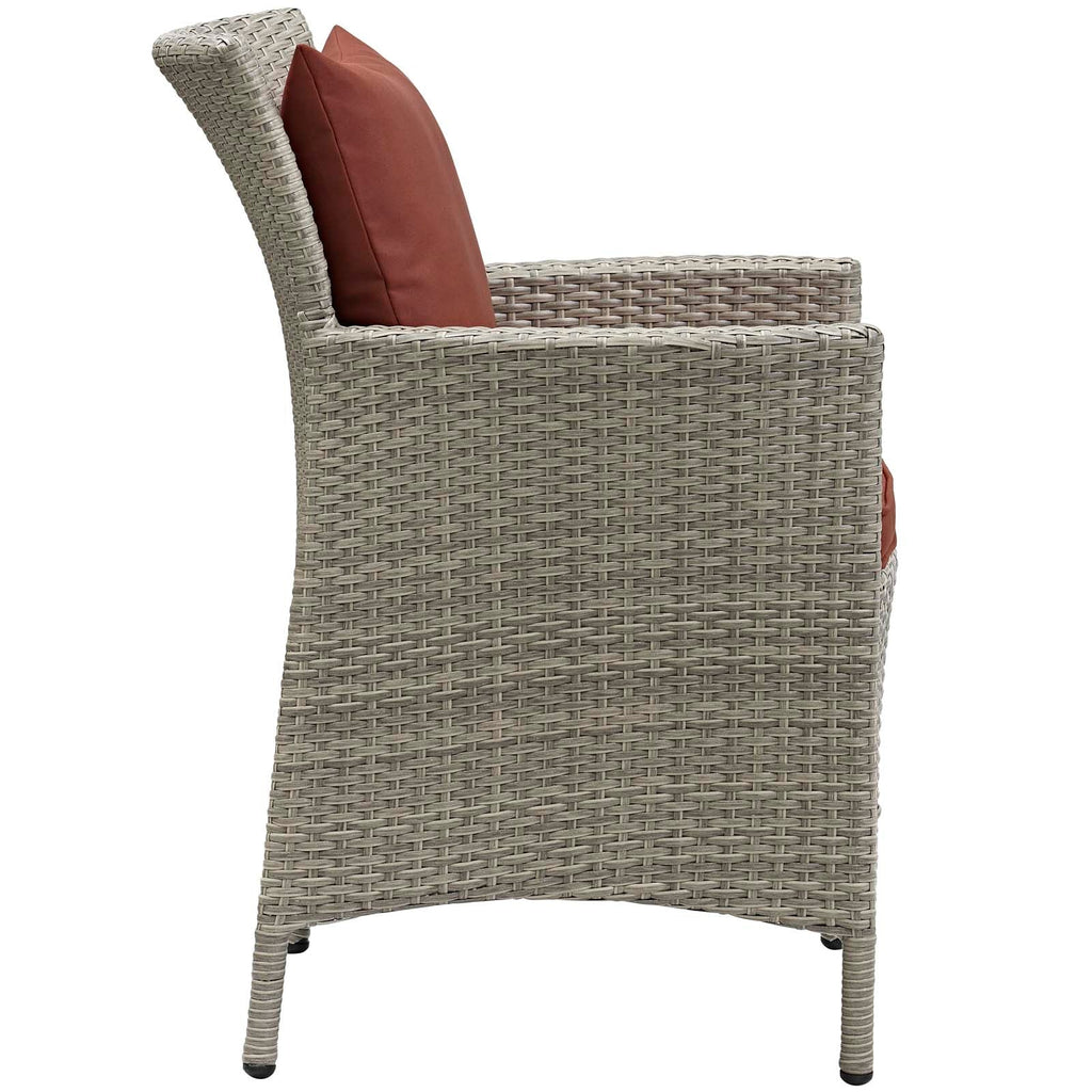 Conduit Outdoor Patio Wicker Rattan Dining Armchair in Light Gray Currant