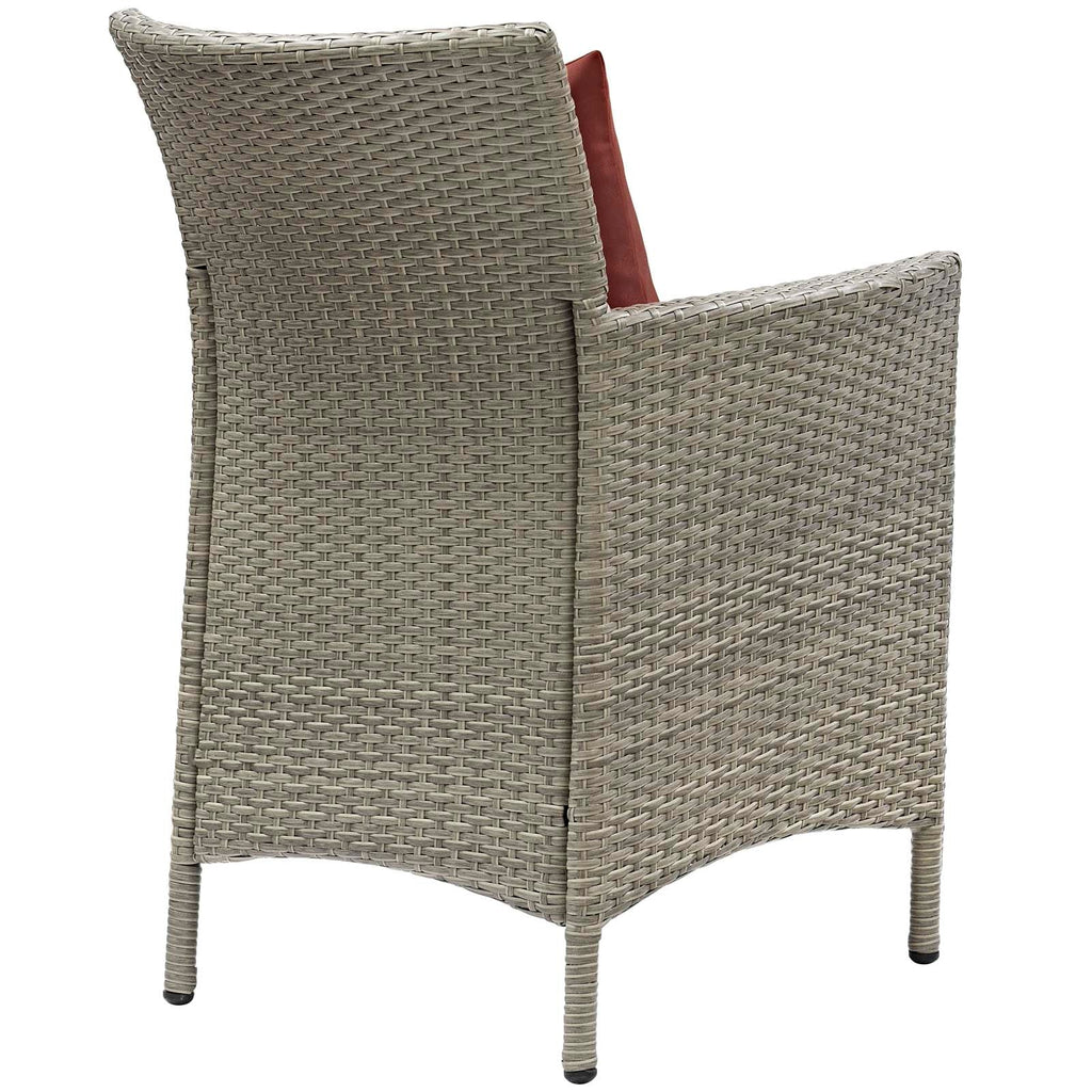 Conduit Outdoor Patio Wicker Rattan Dining Armchair in Light Gray Currant