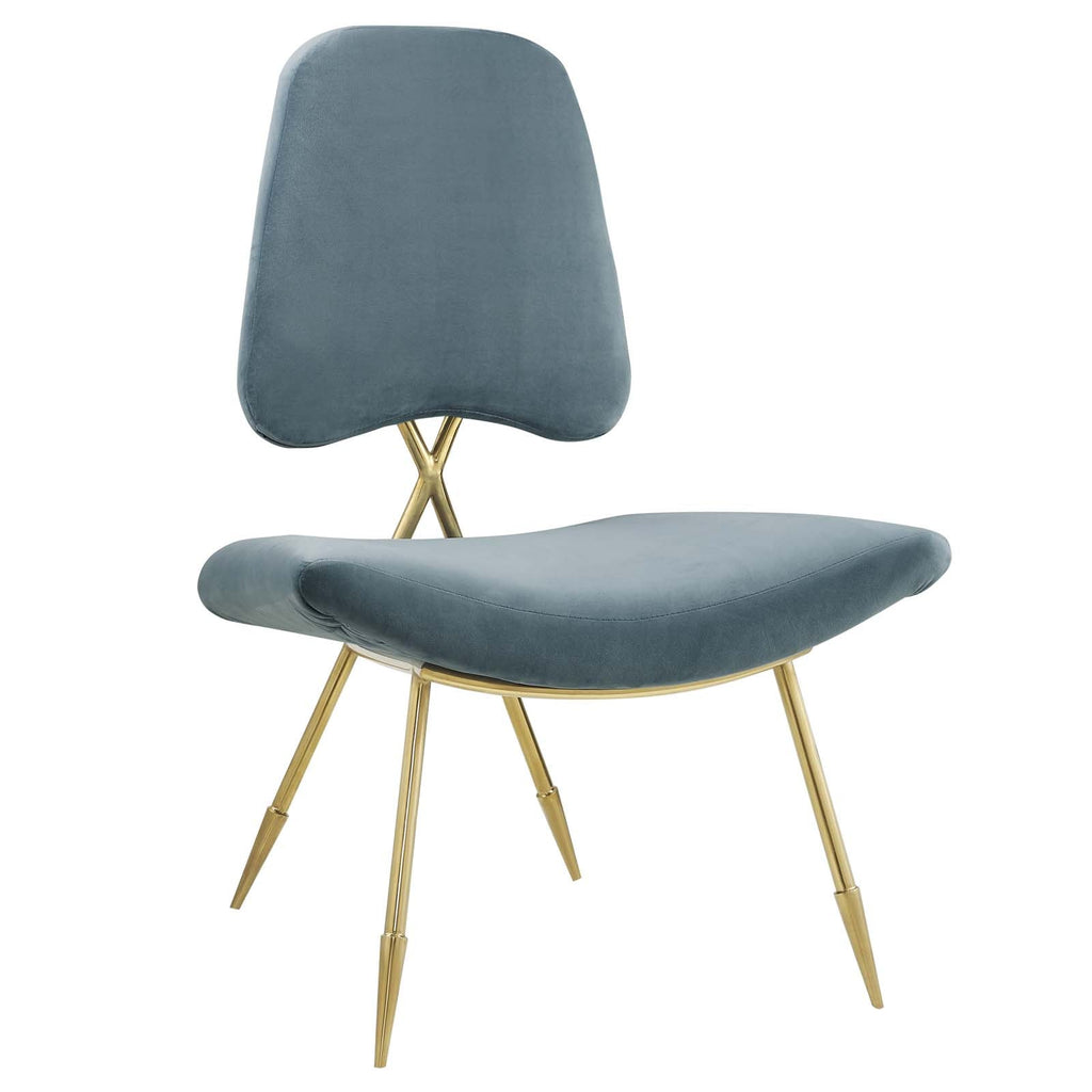 Ponder Performance Velvet Lounge Chair in Sea Blue