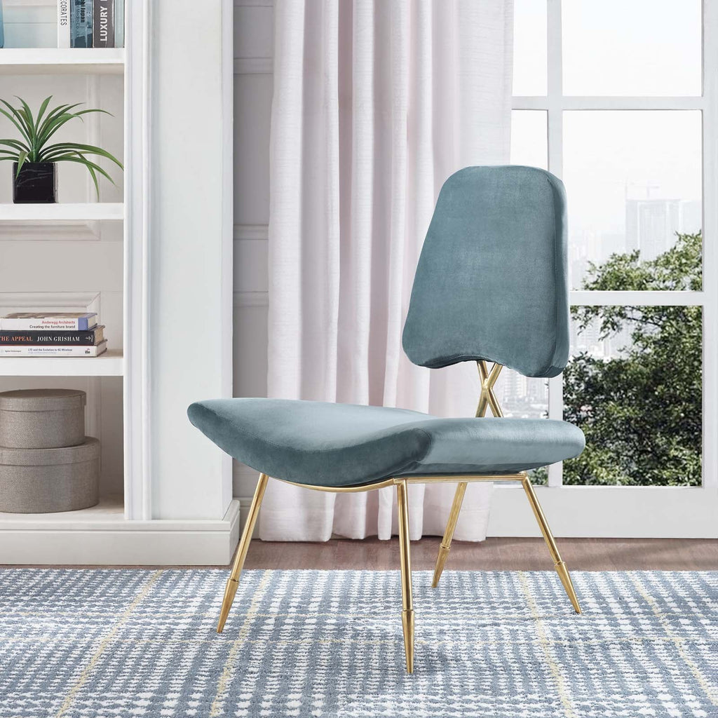 Ponder Performance Velvet Lounge Chair in Sea Blue