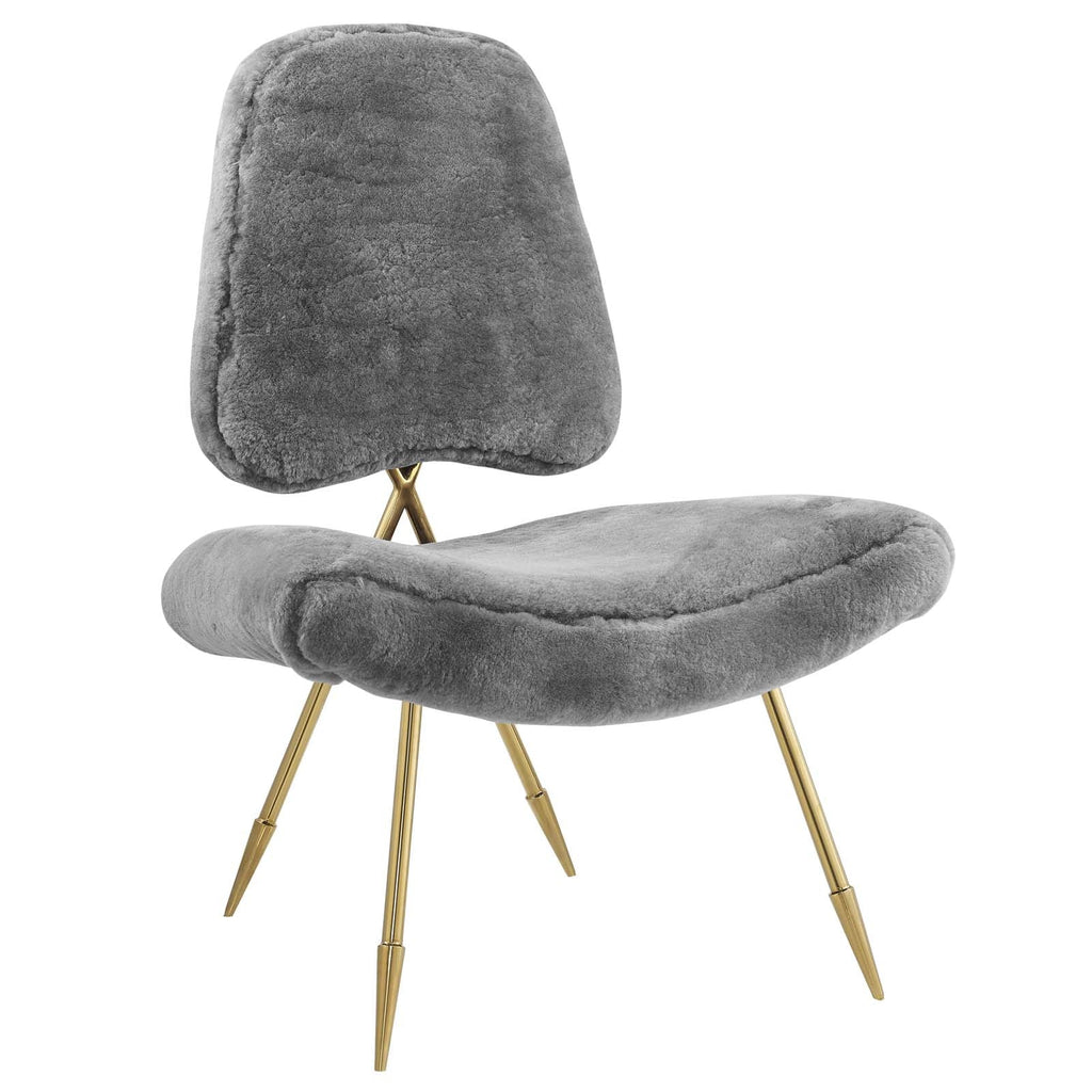 Ponder Upholstered Sheepskin Fur Lounge Chair in Gray